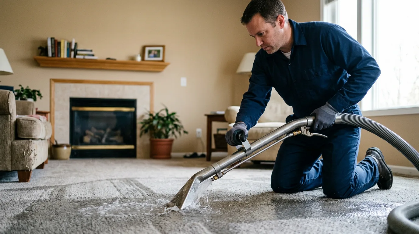 Water damage restoration technician working near Olsburg, KS